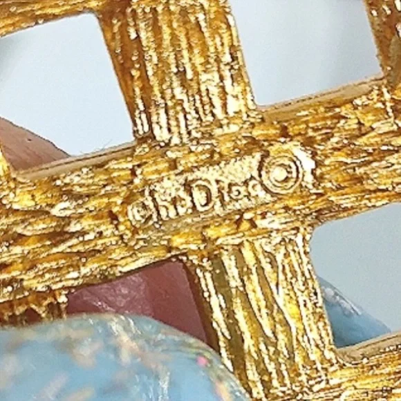 Christian Dior LARGE Pave Crystal & Gold Brooch